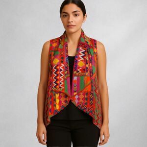 Soft Surroundings Colorful Boho Patchwork Open Front Vest Size L/XL